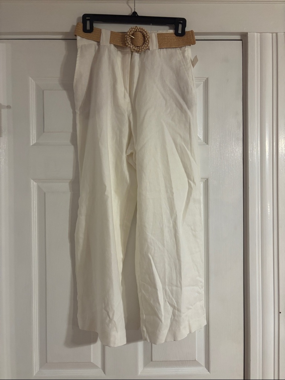 White Linen Pants with Tan Belt